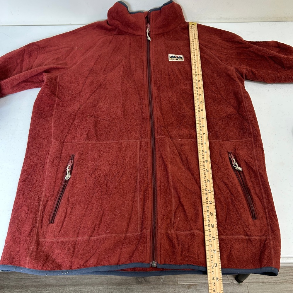 Burton Durable Goods Mens Large Full Zip Fleece Jacket Rust Red Mountain Patch - Picture 6 of 8